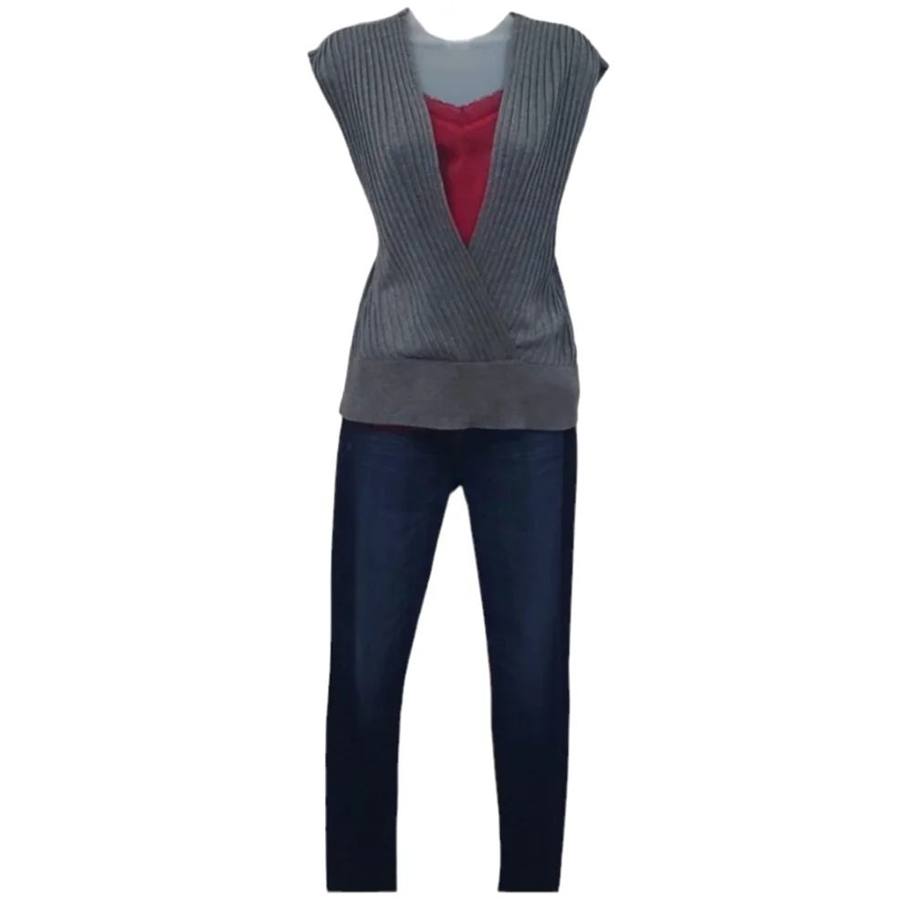 New York & Co. Acrylic Sweater Vest Textured Cable Knit V-Neck Ribbed Cardigan